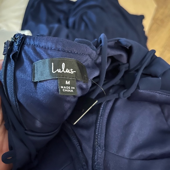 Lulus Sophisticated Occasion Navy Blue Bustier Lace-Up Maxi Dress - Picture 8 of 8